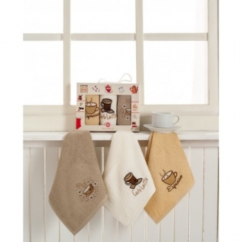 Coffee Embroidered Towels Boxed - 3'