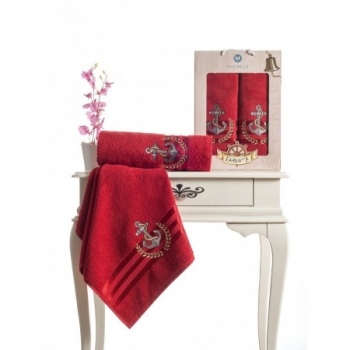 Embroidered Towel Set -Claret Red