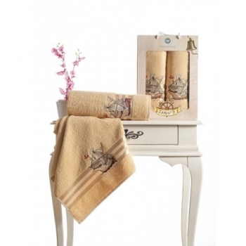 Barbossa Embroidered Towel Set -Beige